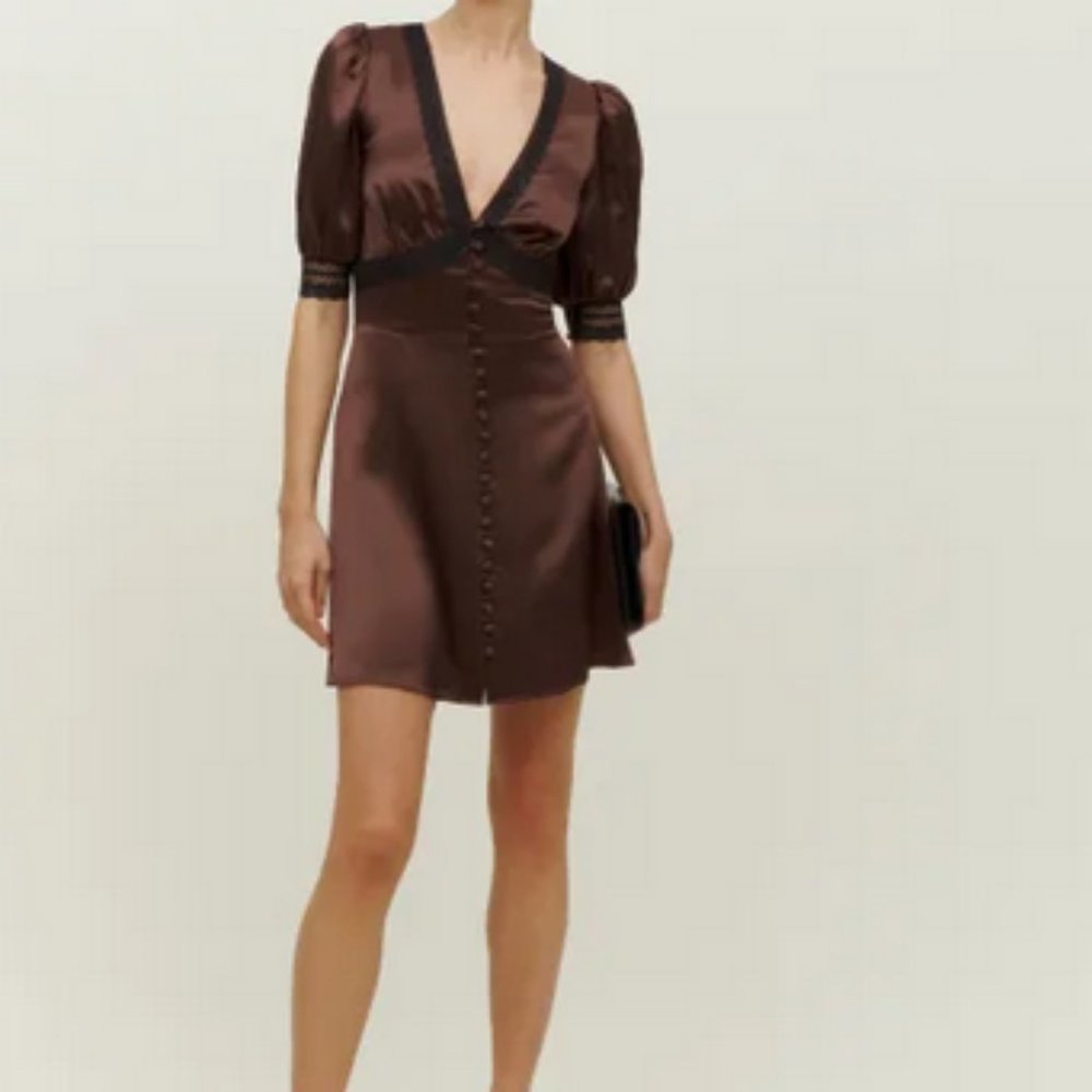 NWT Reformation Brigitta Silk Dress sz 2 in cafe